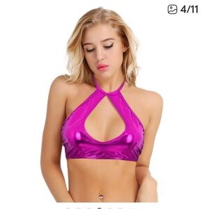 New Shiny Pink Rave Halter Top